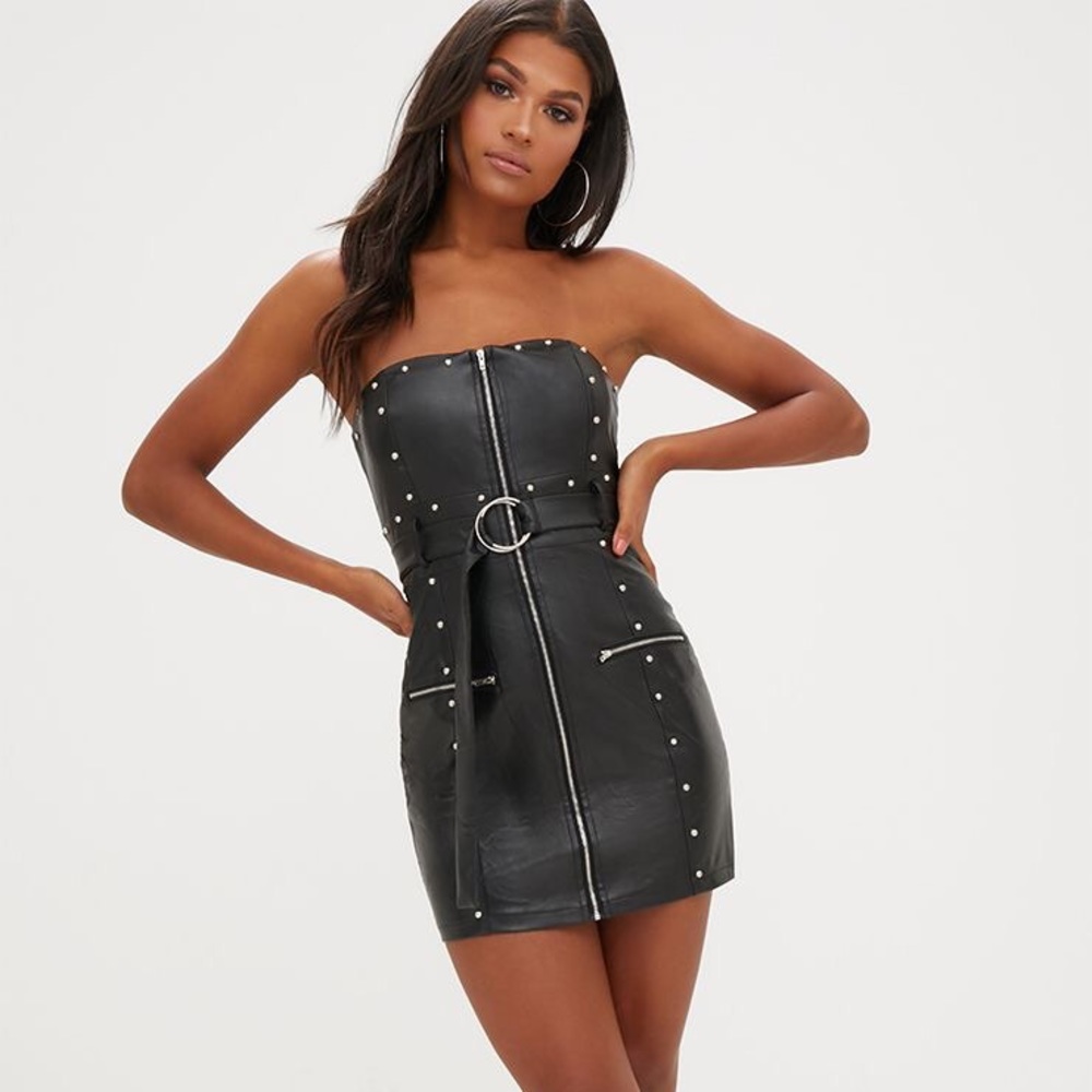 Faux leather mini dress